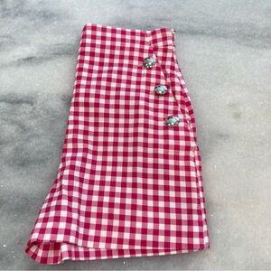 ZARA Raspberry Pink White Gingham Check Button Sailor High Rise Shorts